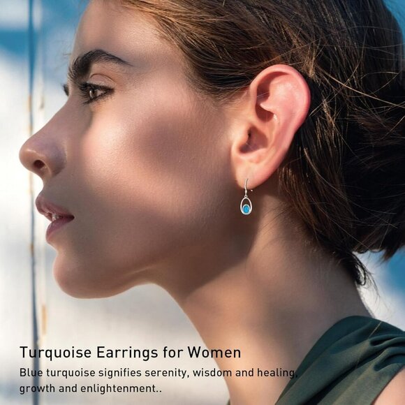 Moonstone/Opal/Turquoise Earrings for Women, 925 Sterling Silver Dangle Drop Ear - Picture 2 of 7